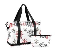 Nero Merluzzo Buffalo Plaid Fiocchi di Neve Grandi Borse da Viaggio Borse Borsa Sport Palestra con Borsa da Toilette per Allenamento 2 Pz Set, Nero Baccalà Buffalo Plaid Fiocchi di Neve, 1 Dimensione,
