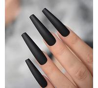 Nero Opaco Unghie Finte Extra Lungo Bara Donne Ragazza Partito Bellezza Classy Tinta Unghie Premere Su Unghie 24