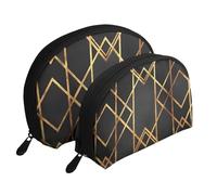 Nero Oro geometrico, Borsa per trucco a conchiglia Portamonete da donna Borsa da toilette piccola Borsa per cosmetici 2 pezzi