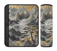 Nero Oro Paesaggio Cinese 2 pz Auto Sedile Cinghia Imbottito, Più Comfort Guida, Copertura Cintura di Sicurezza per SUV Camion Van 25,4 x 19,6 cm Accessori para Carro