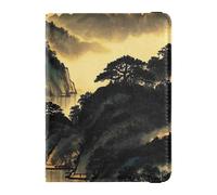 Nero Oro Paesaggio Cinese In Pelle decorativo impermeabile passaporto titolare Documenti di Viaggio Organizzatore Protector Badge ID Vaccino Card Holder Portafoglio Leggero, Paesaggio cinese in oro