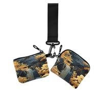Nero Oro Paesaggio Cinese Portamonete Delle Donne Titolare di Carta Piccolo Staccabile ID Card Holder Protector con Cinturino da Polso per Ragazze 2 Confezioni caso para tarjetas de credito, Paesaggio