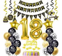 Nero Oro Palloncini 18 Anni Compleanno Decorazione per Ragazzo e Ragazza - Set Decorativo per Torta