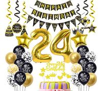 Nero Oro Palloncini 24 Anni Compleanno Decorazione Uomo Donna - Deco Torta