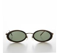 Nero Ovale 90s Occhiali da Sole Vintage Con Bronzo Telaio e Verde Lenti - Dorian