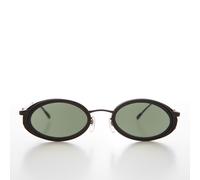 Nero Ovale 90s Occhiali da Sole Vintage Con Montatura e Verde Lenti - Dorian