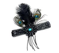 Nero Peafowl piumato paillettes nappe elastico fascia per capelli copricapo elastico per le donne accessorio elegante del partito