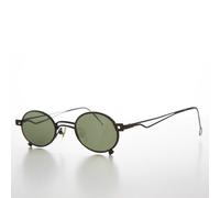 Nero Piccolo Ovale 90s Completo Metallo Steampunk da Sole con Verde Lenti -