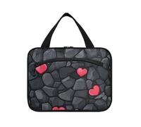 Nero Pietra Texture San Valentino Hanging Viaggio Toiletry Borse per le donne con gancio, Designer Carino Makeup Bag per viaggio Essentials Camping bolso para maquillaje de Mujer L