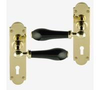 Nero porcelain Leva Maniglia Su Piastra Posteriore polished brass