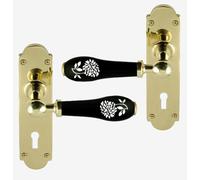 Nero porcelain Leva Maniglia Su Piastra Posteriore polished brass White Dahlia