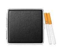 Nero PU Leather Cigarette Case Metal Black Cigarette Box Stainless Steel Cigarette Case 20 sigarette con banda elastica elegante Slim Cigarette Cases Black per signore uomini donne