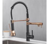 Nero PullDown Rubinetto Della Cucina con Accenti Oro Rosa Miscelatore Caldo & Freddo Elegante Rubinetto Del Lavello Della Cucina Moderno Rubinetto Del Lavello Della Cucina per La