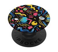 Nero Retro 80s 90s Brush Stroke Flow Pattern PopSockets PopGrip Adesivo