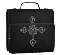 Nero Retro Croce 3,8 pollici 3 anelli Organizzatore Raccoglitore con Tracolla e Maniglia Facile da Trasportare Portatile Casa Viaggio Sicuro Borsa di Stoccaggio per Scuole Medie Cremallera de carpeta