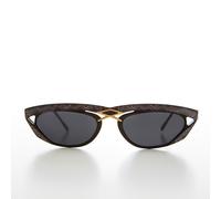 Nero Rettangolare 80s Occhiali da Sole Con Oro Dettagli E Rosa Motivo - Duran