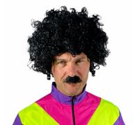 Nero Ricci Afro Parrucca & Baffi Funky Disco Donna Uomo 70S Costume