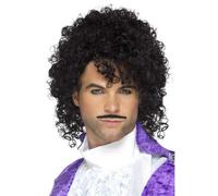 Nero Ricci Parrucca Celebrità N Baffi Kit Prince Pop King Accessorio Vestito