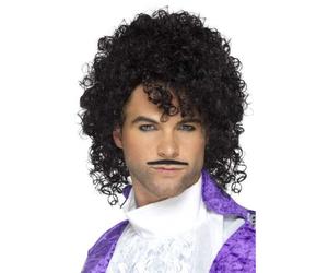 Nero Ricci Parrucca Celebrità N Baffi Kit Prince Pop King Accessorio Vestito