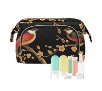 Nero Rosso Capodanno Uccelli e Fiori Cosmetici Sacchetto di Immagazzinaggio Della Chiusura Lampo Borse Cosmetiche Per La Borsa per il Viaggio Cosmetico monedero pequeno para mujer, Nero rosso