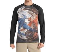 Nero Rosso e Blu Ice and Fire Phoenix Uomo Swim Shirt UPF 50+ Pesca Girocollo Uomo Protezione Solare Lungo, Fenice di ghiaccio e fuoco rosso e blu, XX-Large