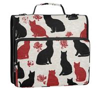 Nero Rosso Gatto Rose Silhouette 3,8 pollici 3 anelli ufficio raccoglitore organizzatore con tracolla Include tasca con cerniera Portfolio per la scuola Bolsa de almacenamiento de archivos