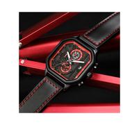 (Nero Rosso) Orologio da uomo con quadrante quadrato MEGIR, cronografo impermeabile, orologio militare