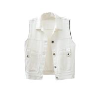 Nero Rosso Rosa Bianco Denim Gilet Top Donna Primavera Estate Lavato Strappato Perline Senza Maniche Giacca Lady Jeans Gilet, bianco, X-Large