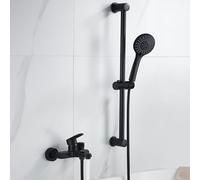 Nero Rubinetto Vasca da Bagno con Doccetta Set Miscelatore Vasca da Bagno Con Soffione Doccia, Doccia Barre, Regolabile Supporto e Tubo, Sistemi Rubinetto Doccia Vasca a Muro Nero Opaco