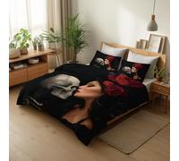 Nero Set Biancheria da Letto 3 Pezzi, Copripiumino 180 × 220 cm con 2 Federe 50 X 80 cm, Squisito Scheletro Bella Donna Artistico Fodera per piumino e Facile da Pulire