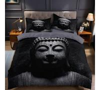 Nero Set Biancheria da Letto Meditazione sulla pietra per il sollievo Copripiumino Matrimoniale 260x 40 cm, 3 Pezzi in Microfibra con 2 Federe 50x80 cm, Stampa 3D e Chiusura a Cerniera