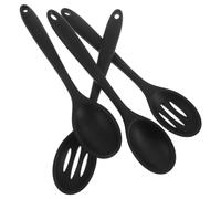 Nero Set di Cucchiai da Cucina Manico in Silicone, 4 Pezzi | Cucchiaio Pieno e Cucchiaio Forato, Uso Sicuro su Pentole Antiaderenti, per Zuppe e Salse