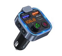 (Nero Silenzioso) Trasmettitore FM wireless Bluetooth 5.0 Kit vivavoce per auto Tipo-C PD 20W+ QC3.0 con lettore