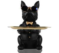 Nero Statua Del Vassoio Del Bulldog Francese Con Vassoio in Acciaio Inossidabile