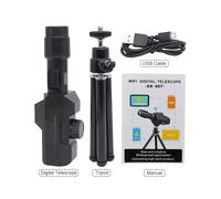 (Nero) Telescopio digitale Wi-Fi 70X con milioni di pixel, obiettivo, foto e video, supporto per il