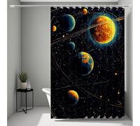 Nero Tenda Doccia HD Stampa 180x240, Impermeabile Tenda Doccia Pianeta Shower Curtain con 12 Anelli, Orlo Ponderato Durevole e Lavabile Shower Curtain per Bagno, Vasca, Dormitorio, Regalo -ly25072M6