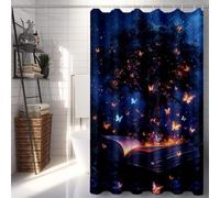Nero Tenda per Doccia 120 x 200 cm, Tenda Doccia Albero Della Vita Modello, Impermeabile Poliestere Shower Curtain con 12 Anelli, Orlo Ponderato Durevole e Lavabile, Vasca da Ambienti Umidi -lsy2507UE