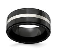 Nero Ti Titanio & 925 Argento Intarsio 10mm Passo Down Fede Nuziale Misura 8 A