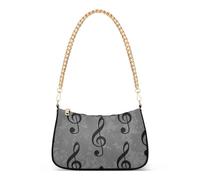 Nero Treble Clefs Texture Grigio Designer Borse Donna Una Spalla Borse Retro Formale Borsa Hobo Chiusura a Cerniera Cinturino a Catena