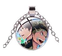 Nero Trifoglio Giappone Anime Uomo Donna Ciondolo Collana Alla Moda Teen Girl Boy Vetro Cabochon Catena di Metallo Girocollo Gioielli Regalo, Lega di zinco