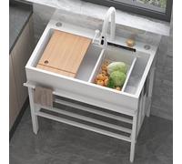 Nero Utilità Lavelli a Vasca singola Lavandino della lavanderia, Autoportante Lavello da cucina per ristorante commerciale, con rubinetto e mensole portaoggetti per Interni Esterni ( Color : White , S