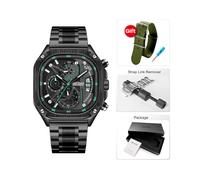 (Nero Verde-Scatola-T) Orologio da polso da uomo MEGIR con quadrante quadrato al quarzo, cronografo,