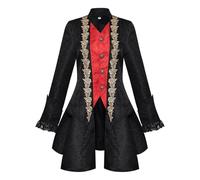 Nero,XL,Giacca da Smoking da Donna, Cappotto Steampunk con Colletto Alto in Pizzo Ricamato Gotico, Costumi da Frac Medievale Rinascimentale per Halloween