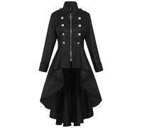 Nero,XXL,Giacca da Smoking da Donna, Cappotto Vintage in Stile Steampunk con Colletto Alto, Frac Lungo e Irregolare con Bottoni gotici, Uniforme da Trench