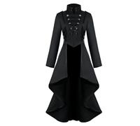 Nero,XXL,Giacca Steampunk Medievale da Donna, Soprabito Vintage con Orlo Irregolare Rinascimentale, Tuxedo Lungo Uniforme Cosplay di Halloween