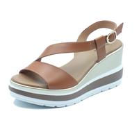 NeroGiardini E513520D Armenia Cognac Sandali per Donna in pelle con zeppa alta