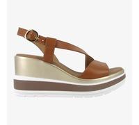 NeroGiardini E513520D - Sandali da Donna con Zeppa in Pelle Cognac