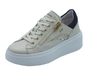 NeroGiardini E615290D Velevet Col. Osso Sneakers per Donna in pelle con zeppa