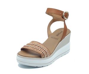 NeroGiardini E615960D Armenia Cognac Sandali per Donna in pelle marrone con zepp