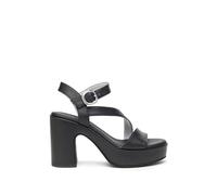NEROGIARDINI Sandalo in Pelle con Tacco e Plateau Nero Nero